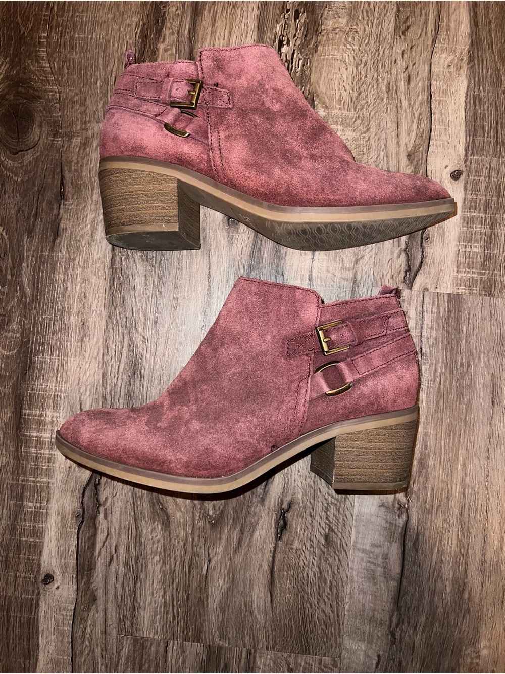 Kohl's Pink Suede Ankle Booties with Block Heel and Buckle
